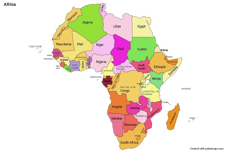 a map of africa with all the countries colored in different colors and names on it