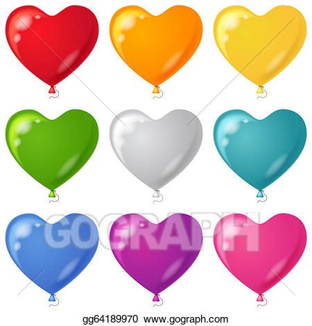 heart shaped balloons in different colors on a white background with clippings for text