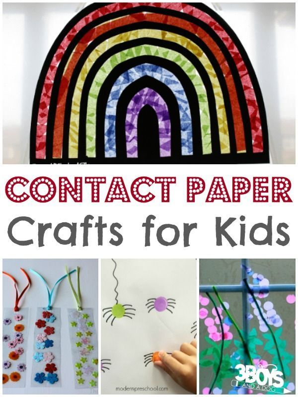 collage of different crafts for kids with text overlay that reads contact paper crafts for kids