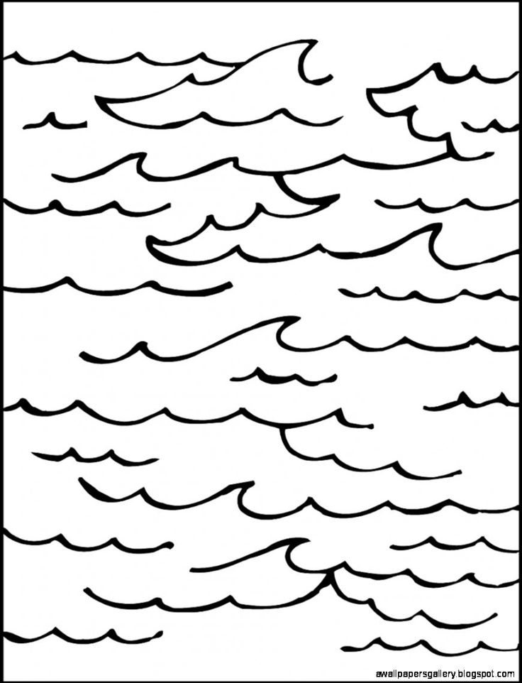 an ocean scene with waves in the middle and black lines on white paper above it