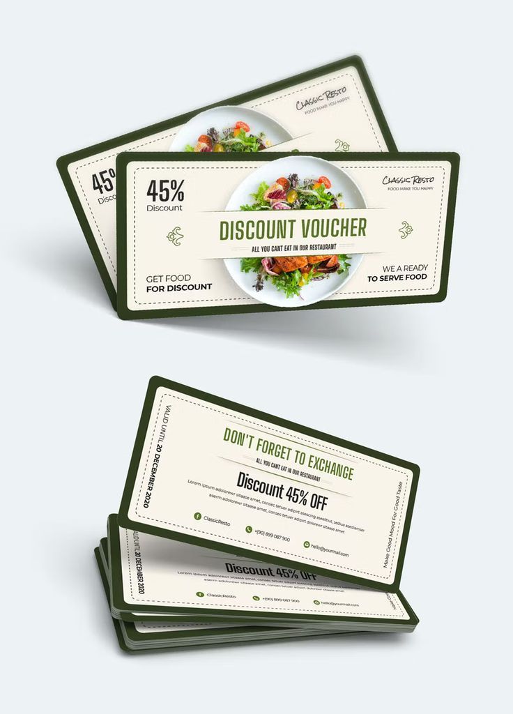 two coupons with food items on them for discount vouchers and the price is $