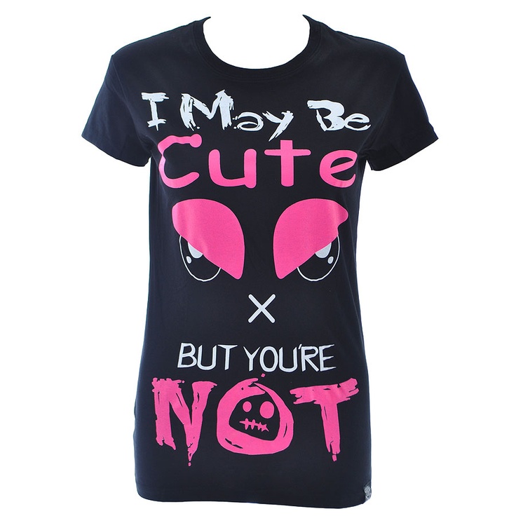 Cupcake Cult I May Be Cute Skinny Fit T Shirt (Black) Scene Kid Shirt, Emo Anime Print Crew Neck Top, Fitted Cotton Emo T-shirt, Scene Clothing, Kawaii Goth T Shirts, Murderdolls Shirt, Scene Shirt, Black T Shirts, Band T Shirts