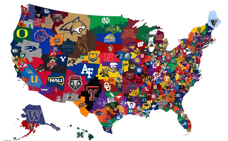 a map of the united states with college mascots all over it, including football teams