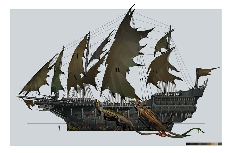 an image of a pirate ship that is floating in the air with other ships behind it