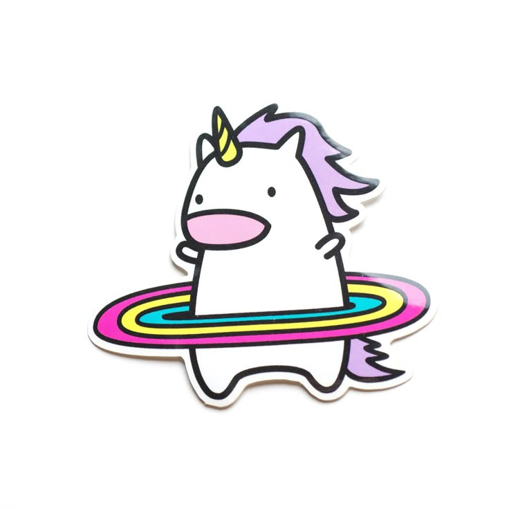 a sticker with a unicorn holding a hula hoop in it's hand