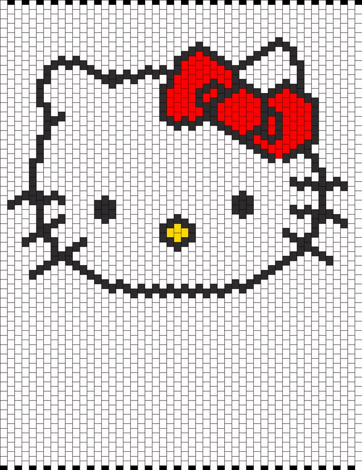 a cross stitch hello kitty with a red bow on it's head is shown