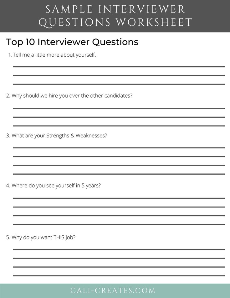 an interview sheet with the words, top 10 interview questions