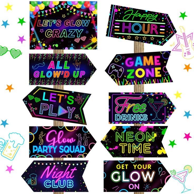 Glow Party Entrance, Neon Disco Party Ideas, Glow Party Birthday Ideas, Glow Theme Party Decoration, Glow Dance Party Ideas, Neon Decorations Party, Neon Theme Party Decorations, Glow Up Party, Neon Themed Birthday Party