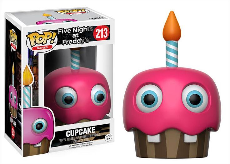 pop vinyl figure cupcake with candle on it's head in front of a box