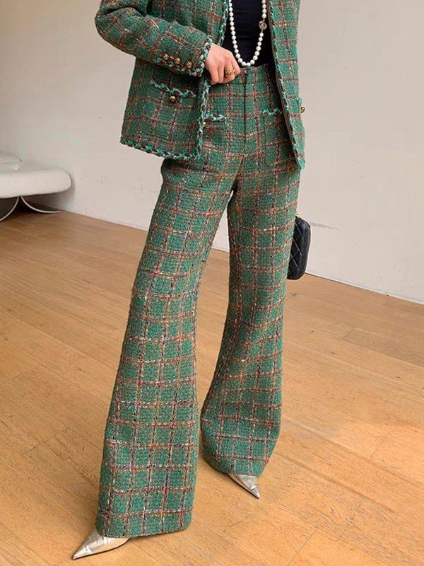 stylewe Tweed Fashion, Tweed Pants, Color Combos Outfit, Work Fits, Plaid Fashion, Suit Up, Type Of Pants, Professional Outfits, Suit Fashion