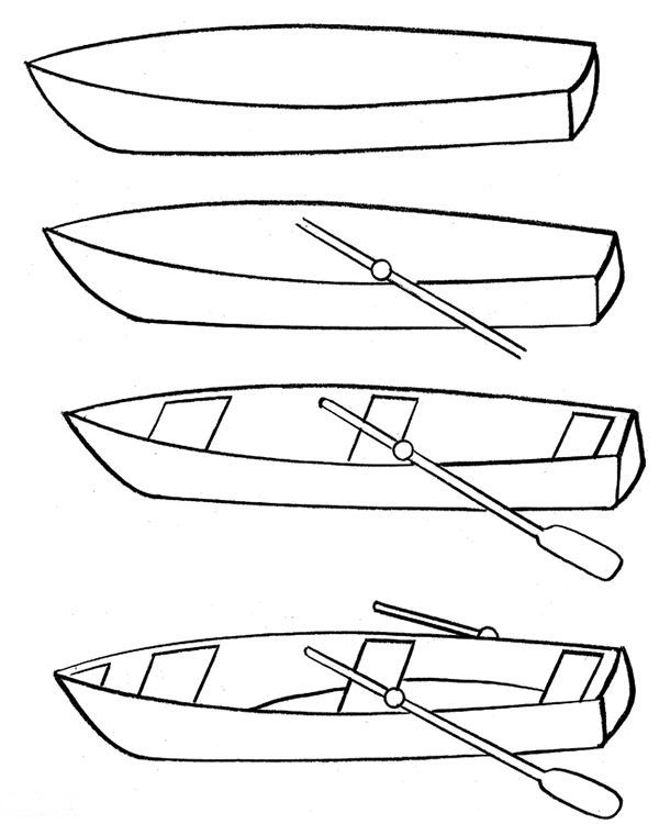 four canoes with oars and oars on them