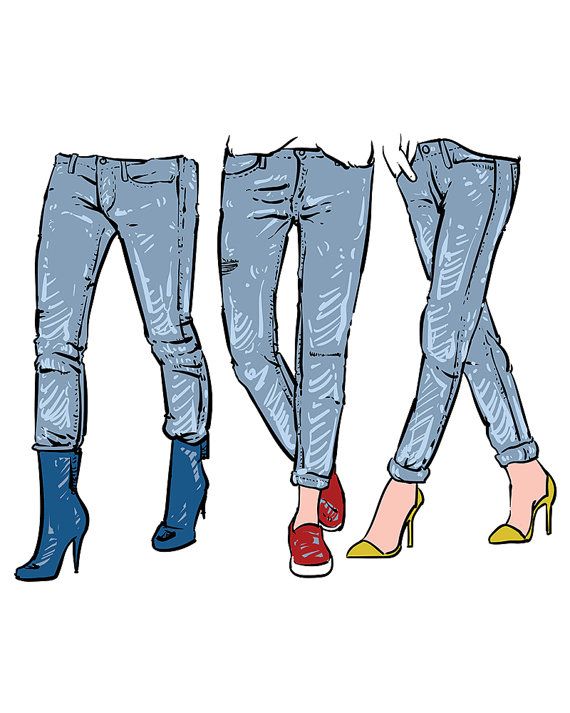 three women's jeans are shown in different colors