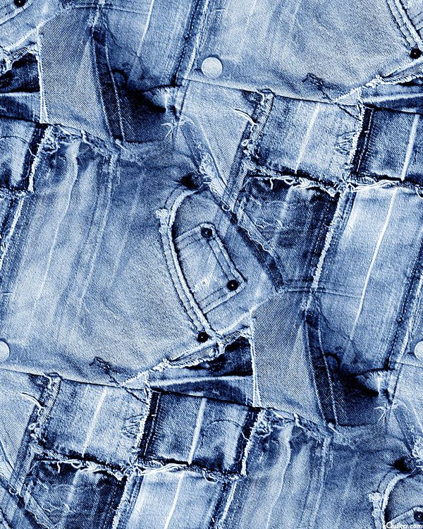 This printed quilting cotton has the look of denim scraps with fashionable frayed edges. Just imagine, the look of pieced denim without all of those heavy seams! Digitally printed, larger pieces of denim jeans are about 3-1/2", 'Denim Jeans 2' by the Rubin Design Studio, designed exclusively for eQuilter.  Quilt Fabrics from www.eQuilter.com Denim Graphic Design, Jean Pocket Designs, Denim Background, Ancient Paper, Denim Photoshoot, Patched Denim Jeans, Denim Scraps, Comfy Jeans, Jean Pockets