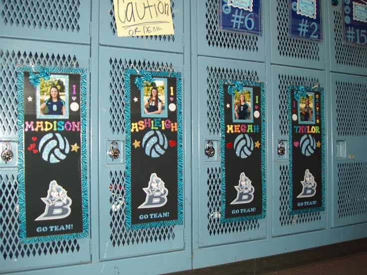 the lockers are decorated with pictures and magnets