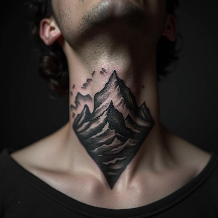 a man with a mountain tattoo on his neck