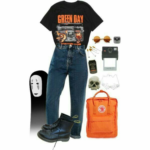 GREEN DAY outfit #outfit Grunge Polyvore, Rocker Fashion, Look 80s, Outfits Vintage, Lit Outfits, Fashion Sketches Dresses, Style Goals, Sketches Dresses, Hipster Outfits