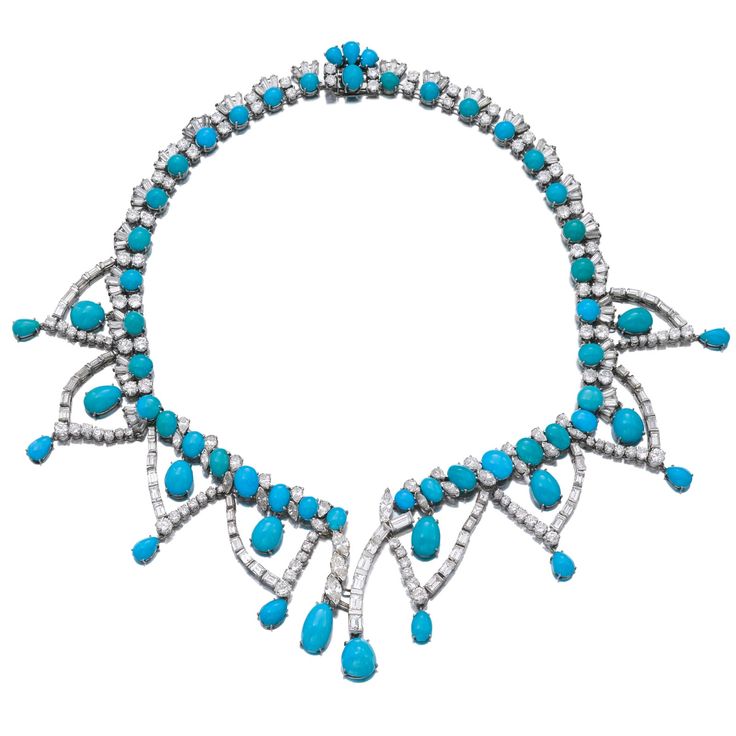 Marie Poutine's Jewels & Royals: Turquoise Necklaces A turquoise and diamond necklace. Swag Design, Turquoise Jewellery, Magnificent Jewels, Sparkling Jewelry, Danielle Steel, Reine Elizabeth Ii, Buying Gold, Turquoise Jewelry Native American, Jewelry Turquoise