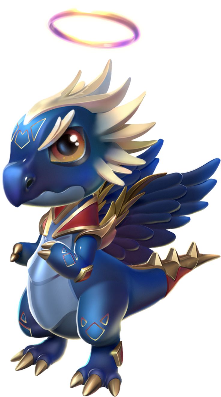 a very cute looking blue dragon flying with a halo around it's neck and wings