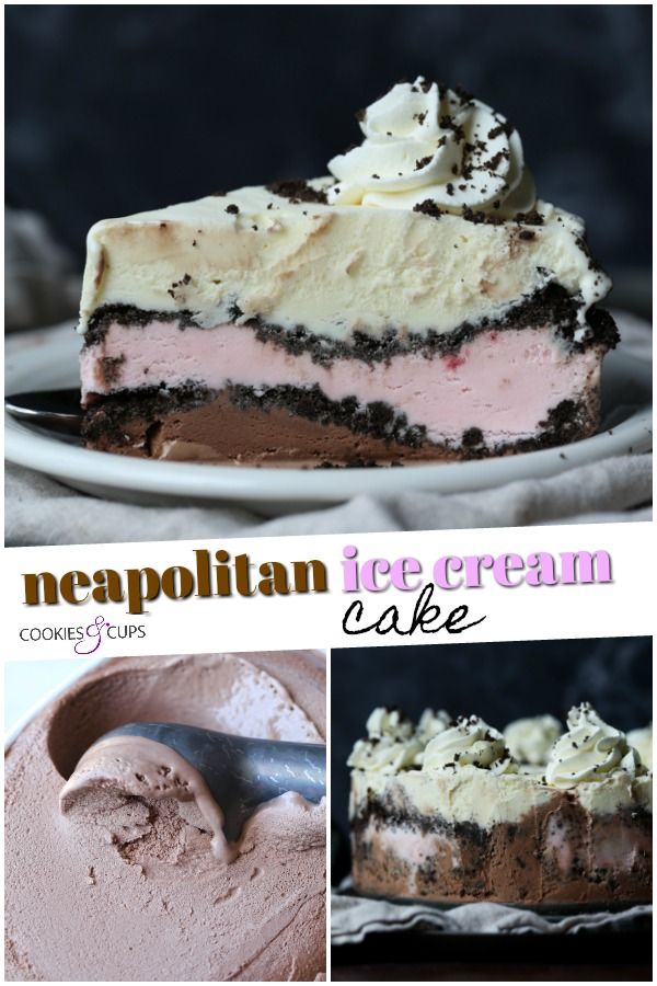 Neapolitan Ice Cream Cake is 3 layers of chocolate, strawberry, and ...