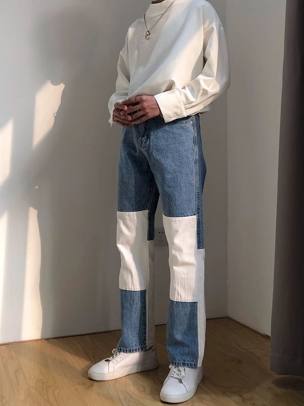 Fashion Baggy Jeans, Vintage Jeans Mens, Fashion Baggy, Hip Hop Jeans, Cheap Jeans, Streetwear Mode, Mens Fashion Jeans, Patchwork Jeans, Loose Jeans