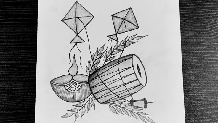 a black and white drawing of a barrel with some items in it on a piece of paper