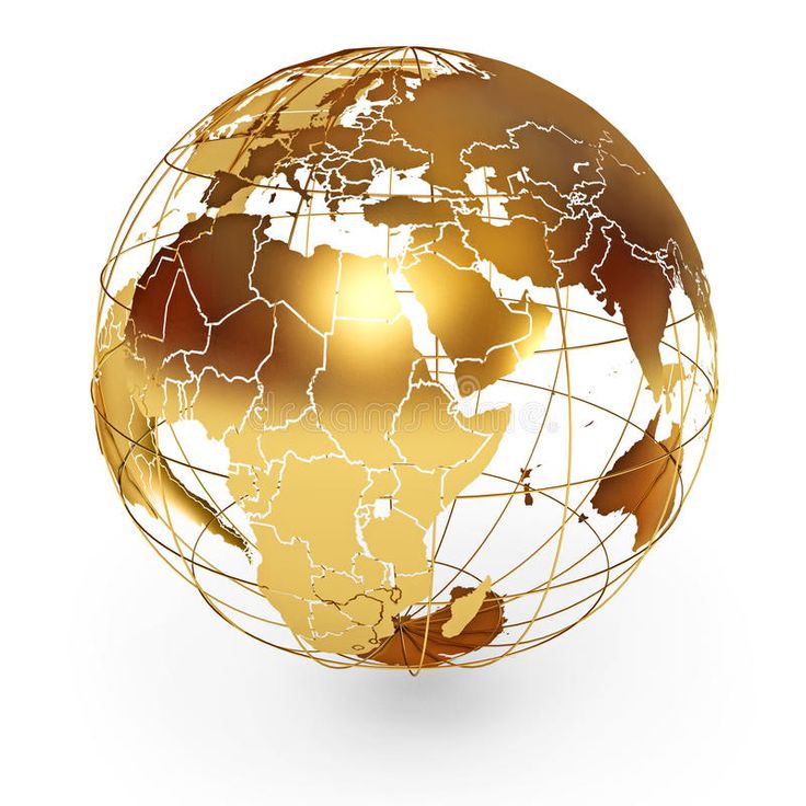 the golden earth globe on white background