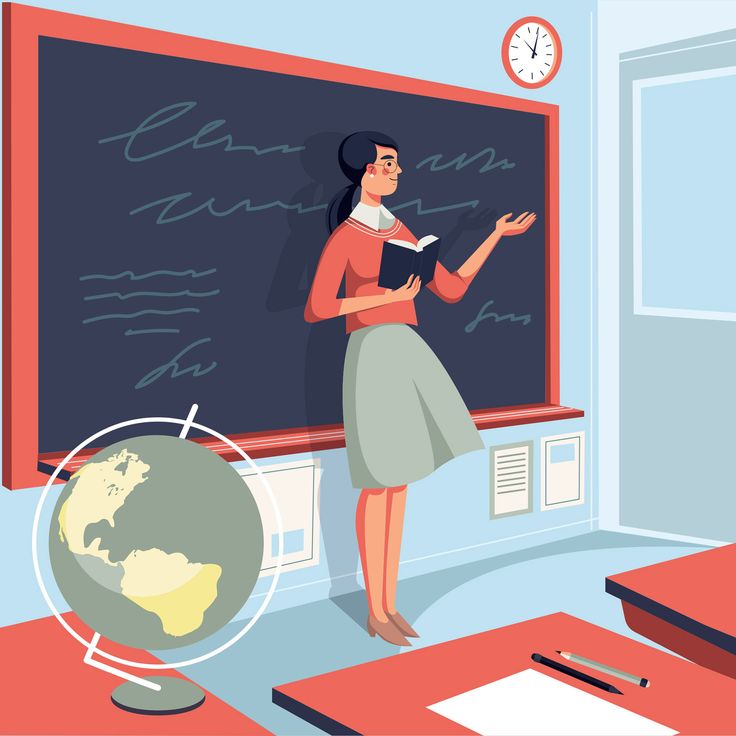 a woman standing in front of a blackboard with writing on it and a globe