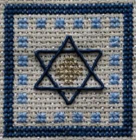 the star of david is shown on a blue and white background with black trimmings