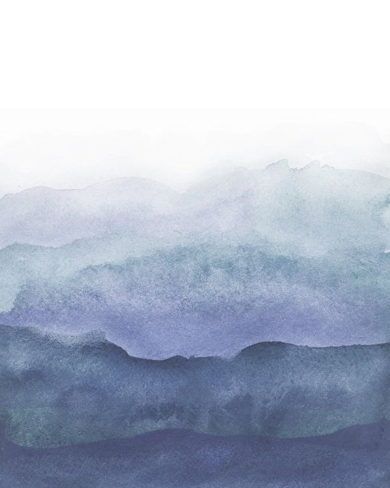 an abstract watercolor painting with mountains in the background