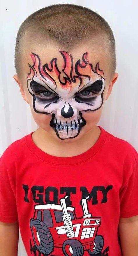 #howtofacepaint Calavera Face Painting, Kids Skull Face Paint, Kids Halloween Makeup Boys, Halloween Face Painting For Kids, Face Painting Skull, Halloween Makeup For Kids Boys, Maquillaje Halloween Infantil, Halloween Kids Makeup, Face Paint Skull