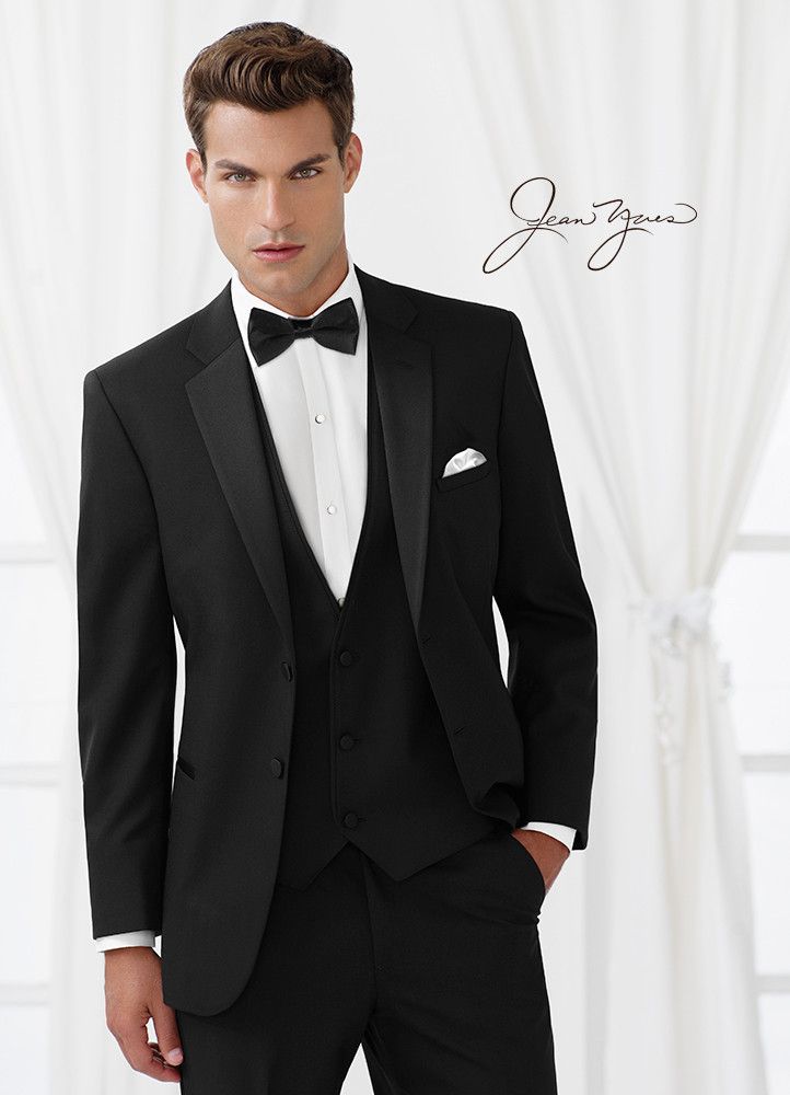 The Black 'Modern Essential' Tuxedo by Jean Yves is the updated version of the… Tuxedo Styles, Tuxedo Prom, Modern Tuxedo, Black Tie Tuxedo, Groomsmen Tuxedos, Wedding Tux, Black Suit Wedding, Slim Fit Tuxedo, Groom Tuxedo