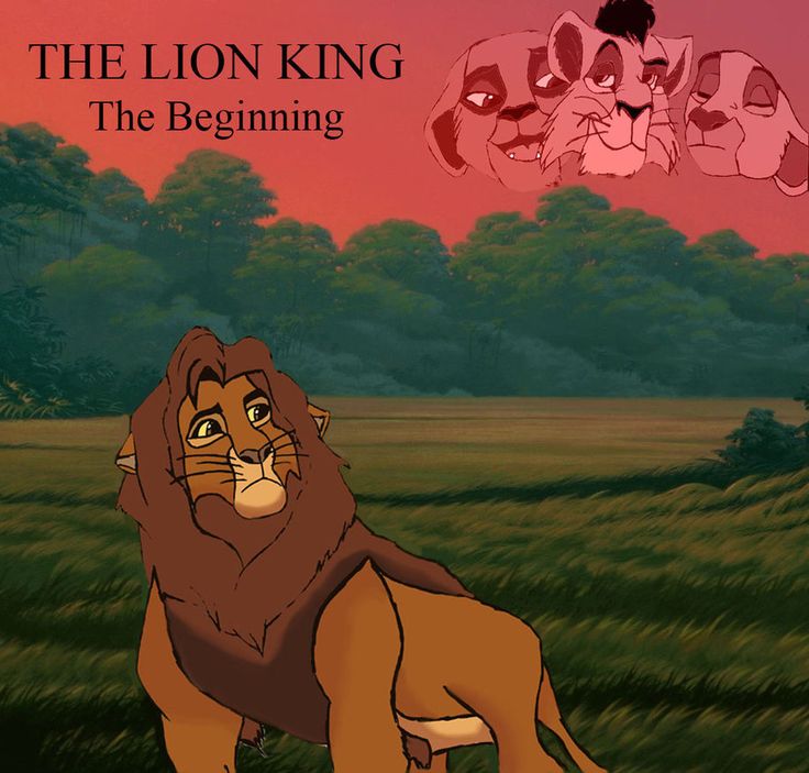 the lion king is standing in front of an image of two lions, one with its mouth