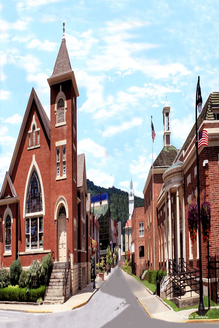 an old church is on the corner of this street