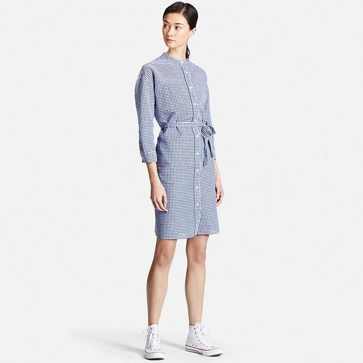 Women Linen Cotton 3/4 Sleeve Dress Uniqlo Women, Be Back Soon, Dress Maxi, Tie Shoes, Linen Women, Natural Texture, Cotton Dress, Stylish Dresses, Uniqlo