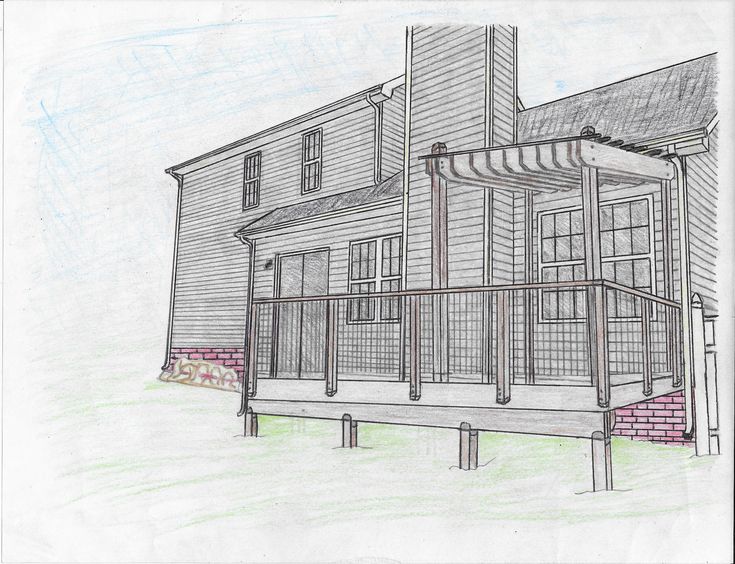 a drawing of a house with a porch