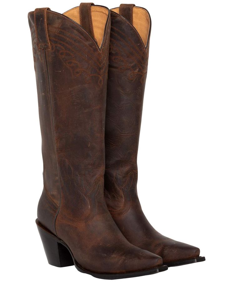 PRICES MAY VARY. Full-Grain Leather Snip Toe 15&Quot; Shaft Height Leather Lining With Cushioned Insole Western Heel With Thermoplastic Heel Counter These boots are made with high-quality full-grain leather, ensuring durability and style. The snip toe adds a touch of western elegance. With a 15" shaft height, they provide a tall and sleek silhouette. The leather lining and cushioned insole offer exceptional comfort for all-day wear. The western heel with a thermoplastic heel counter adds stabili Cheap Brown Western Cowboy Boots, Tall Brown Cowgirl Boots, Dark Brown Cowgirl Boots, Brown Boots Fashion, Brown Cowgirl Boots, Tall Western Boot, Girl Cowboy Boots, Womens Cowgirl Boots, Western Shoes