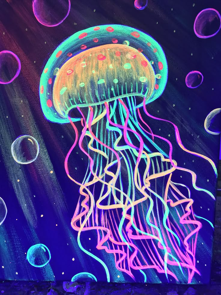 a painting of a jellyfish floating in the ocean