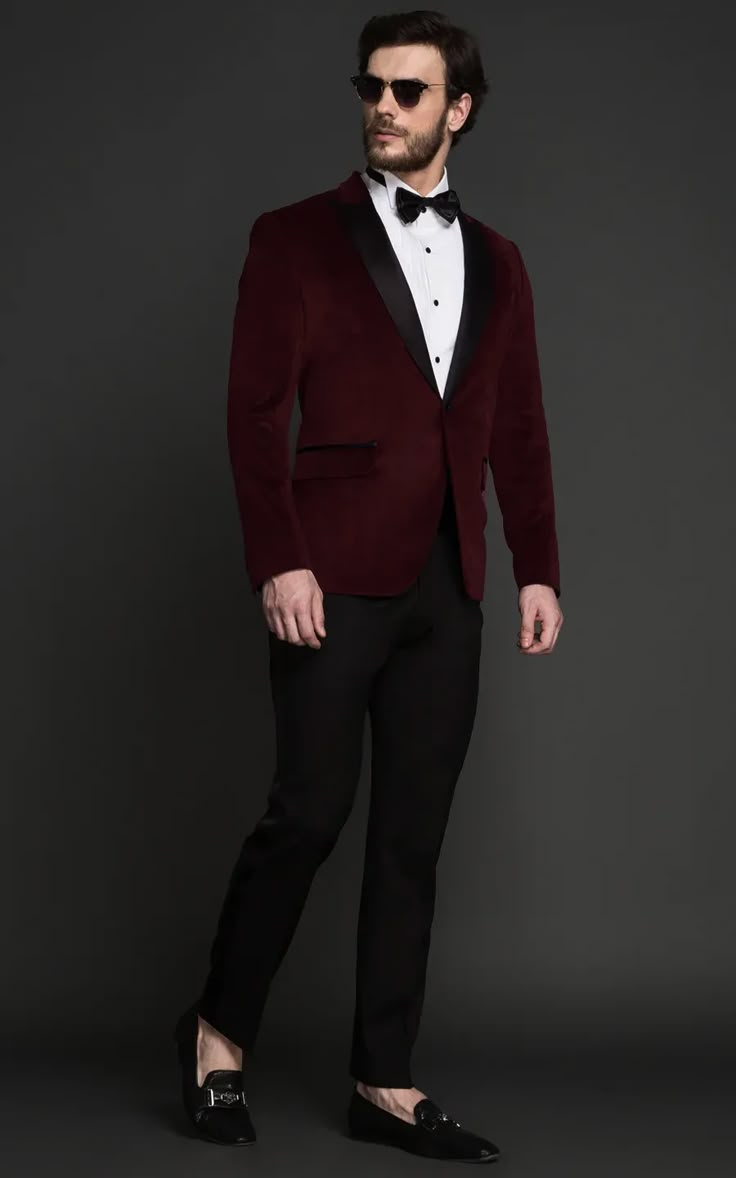 Kingsmen Burgundy Velvet Tuxedo | Sustainable Custom Menswear by A.I. Velvet Blazers For Men, Maroon Tuxedo Men, Burgundy Velvet Blazer Mens, Burgundy Tuxedo Men, Tuxedo Ideas For Men, Tuxedo Outfits Men, Mens Velvet Blazer Outfit, Maroon Tuxedo Wedding, Velvet Suits Men