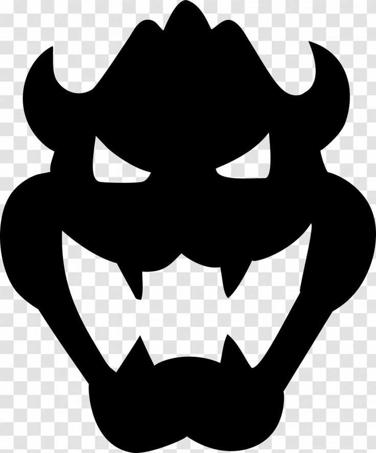 a black and white silhouette of an evil face with fangs on it's head