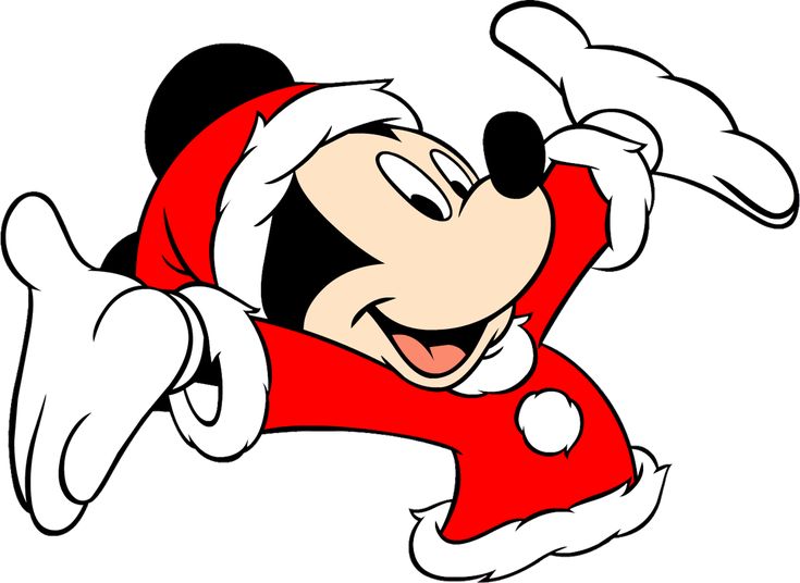 a mickey mouse cartoon with his arms out and eyes wide open, wearing a santa hat