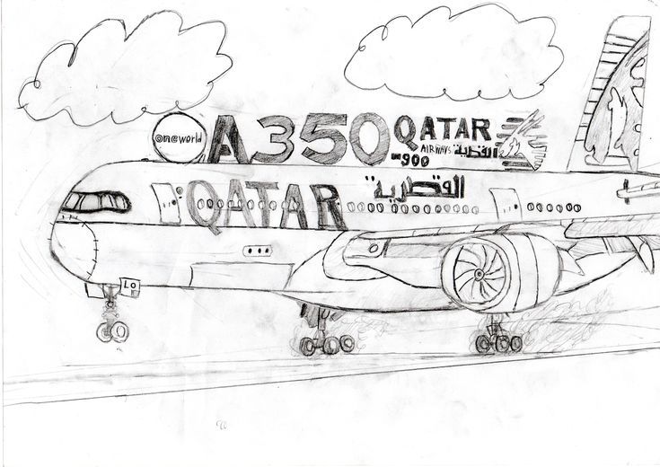 a drawing of an airplane with the word qatar written on it