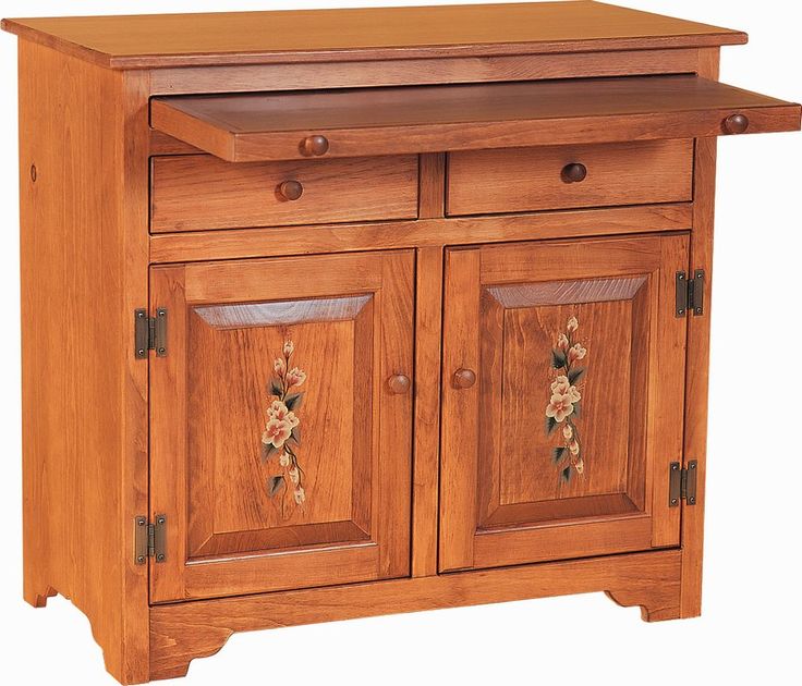 a wooden cabinet with two doors and one drawer on the top, has flowers painted on it