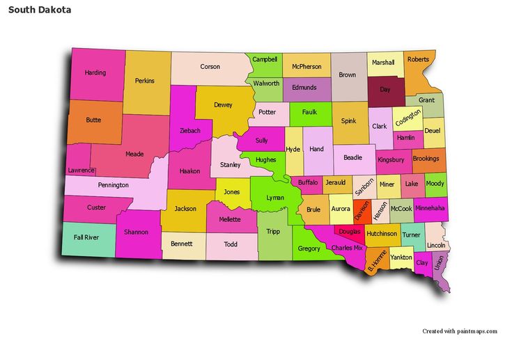 Sample Maps for South Dakota (colored,shadowy)