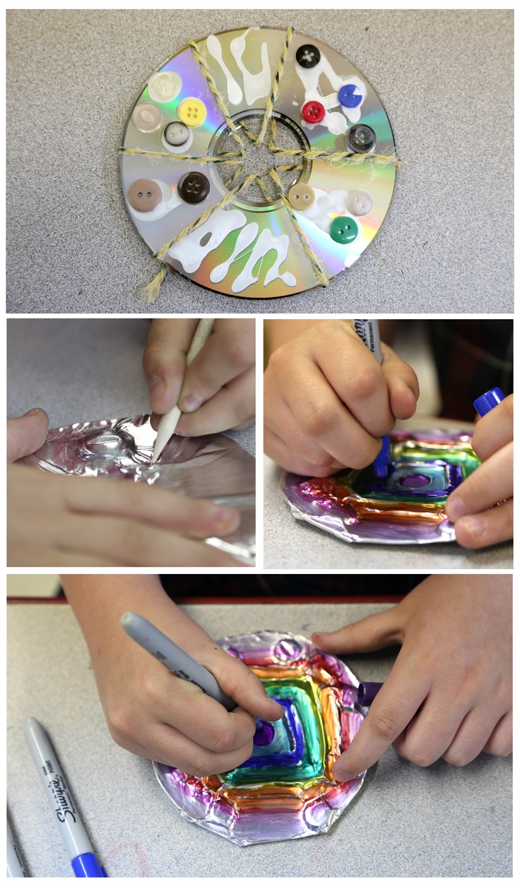 the process of making an art project with cds