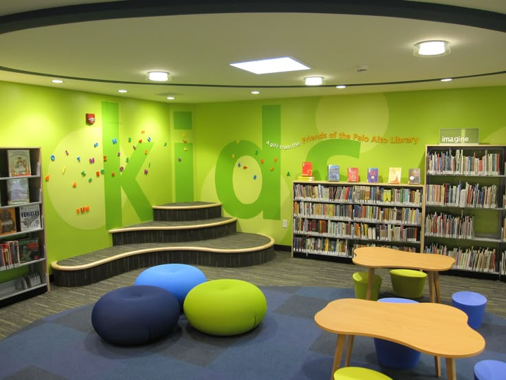 the children's library is clean and ready to be used for playtimes