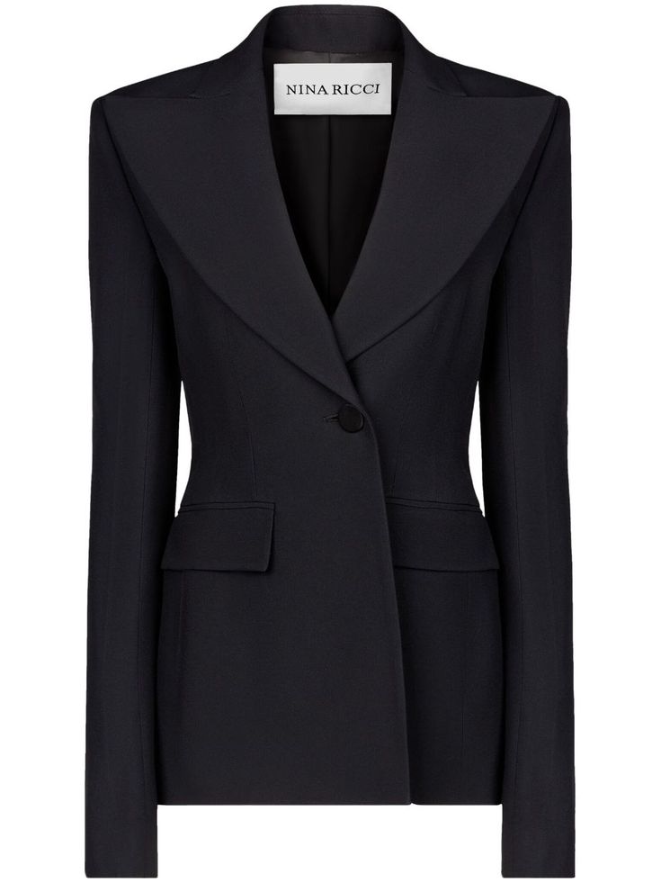 Nina Ricci single-breasted peaked-lapels Blazer - Farfetch Lapel Blazer, Velvet Blazer, Versace Outfit, Yoko London, Long Sleeve Blazers, Double Breasted Blazer, Colored Blazer, Black Blazers, Ski Wear