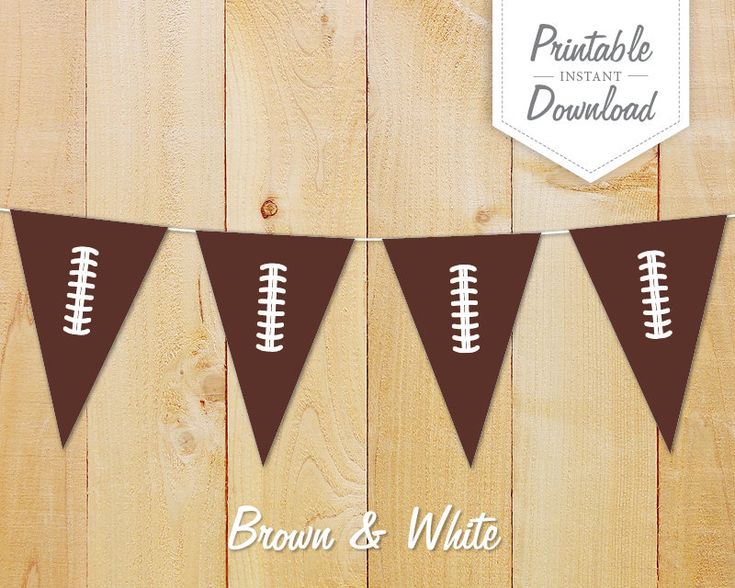 three brown and white football pennants hanging from a wooden wall with the words, printable instant instant download