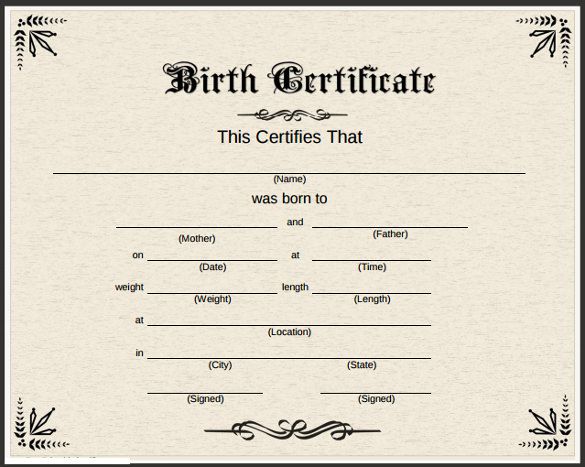 a birth certificate is shown in black and white with an ornate border on the front