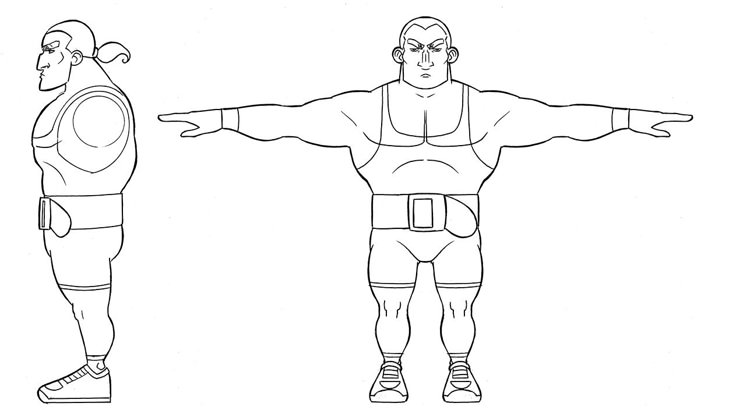 an image of a man with his arms spread out to the side, and another drawing of