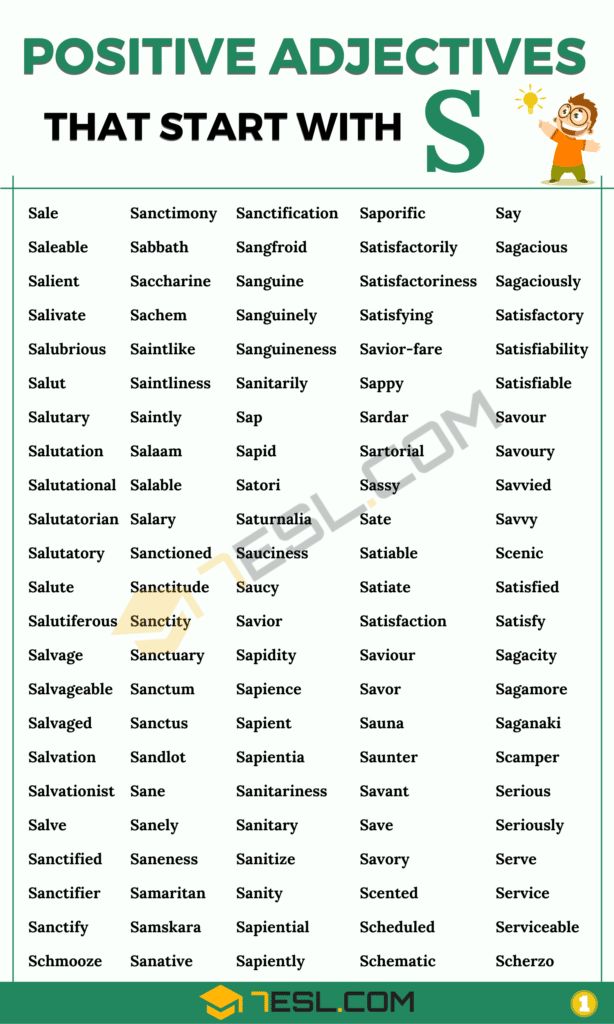 181 Positive Adjectives that Start with S | S Words to Describe Someone ...